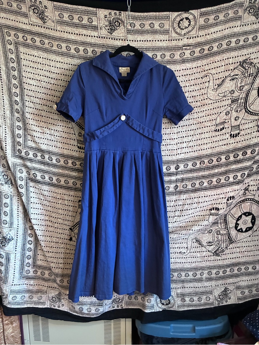 Lindy Bop Navy Blue Fit & Flare Pinup Collared Dress Women’s Size L Stretchy
